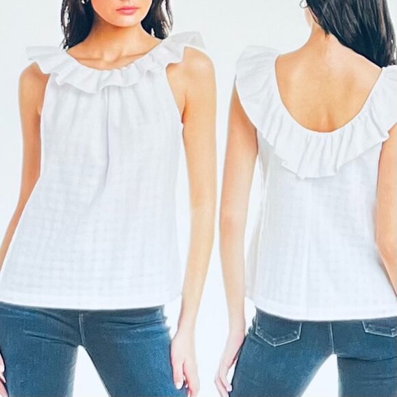 Trina Turk Twin Falls Sleeveless Ruffled Top in White (L) New with Tag - Picture 1 of 11